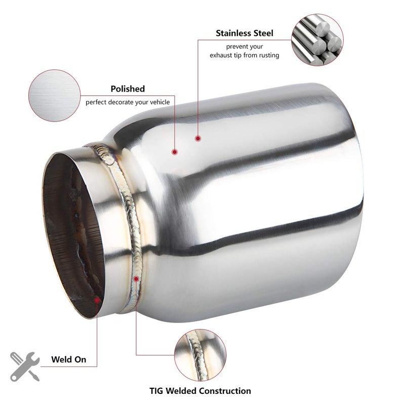 LCGP 3" Inlet Universal Exhaust Tip, 4" Outlet - 5" Long, Stainless Steel Double Wall Angle Cut - Image 4